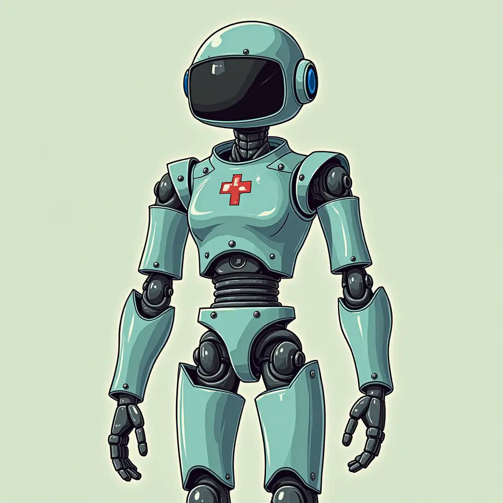 a robot in medical clothing in pop art style