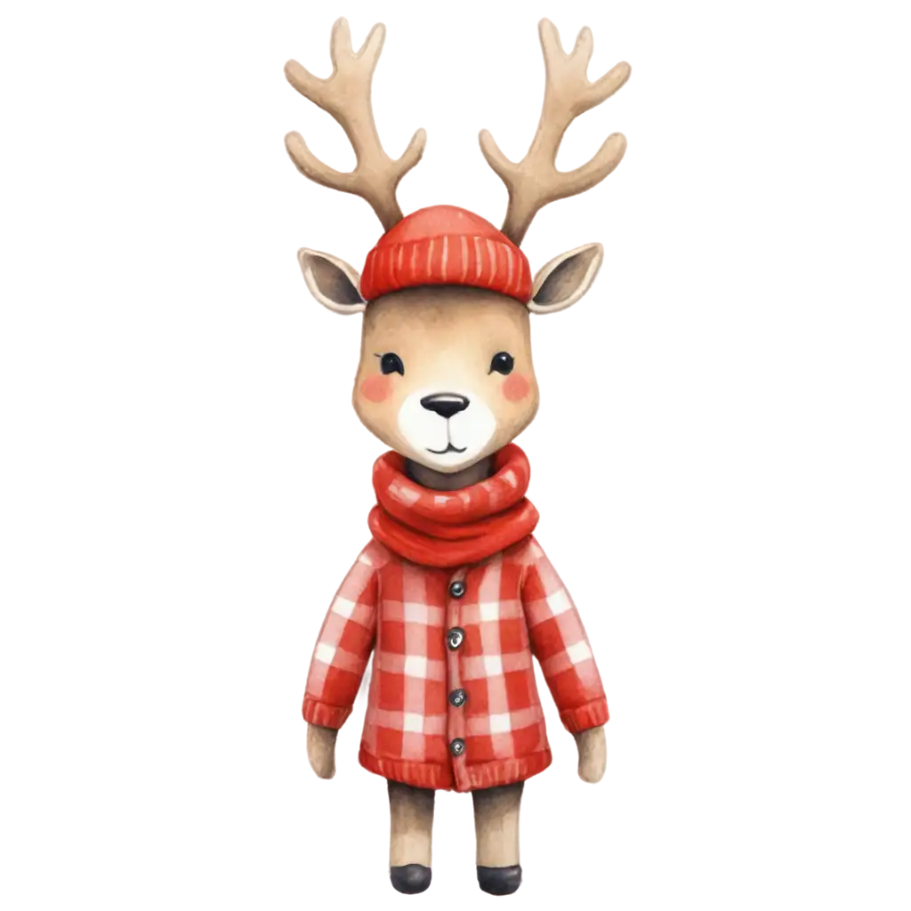 PNG-Illustration-Cute-Retro-Cartoon-Reindeer-Head-in-Cowboy-Hat-with-Red-Checkered-Turtleneck