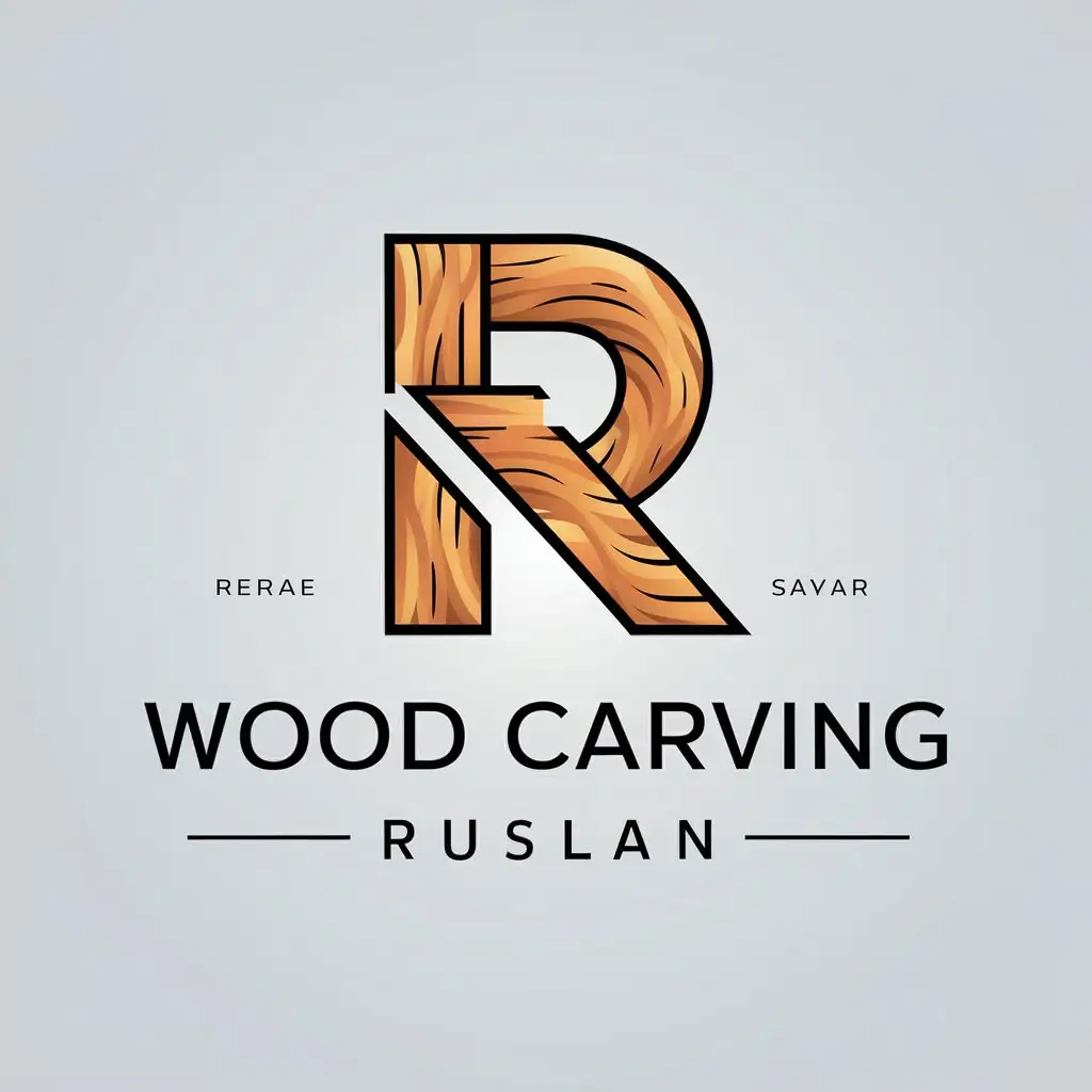 a vector logo design,with the text "wood carving Ruslan", main symbol:R,complex,be used in Nonprofit industry,clear background