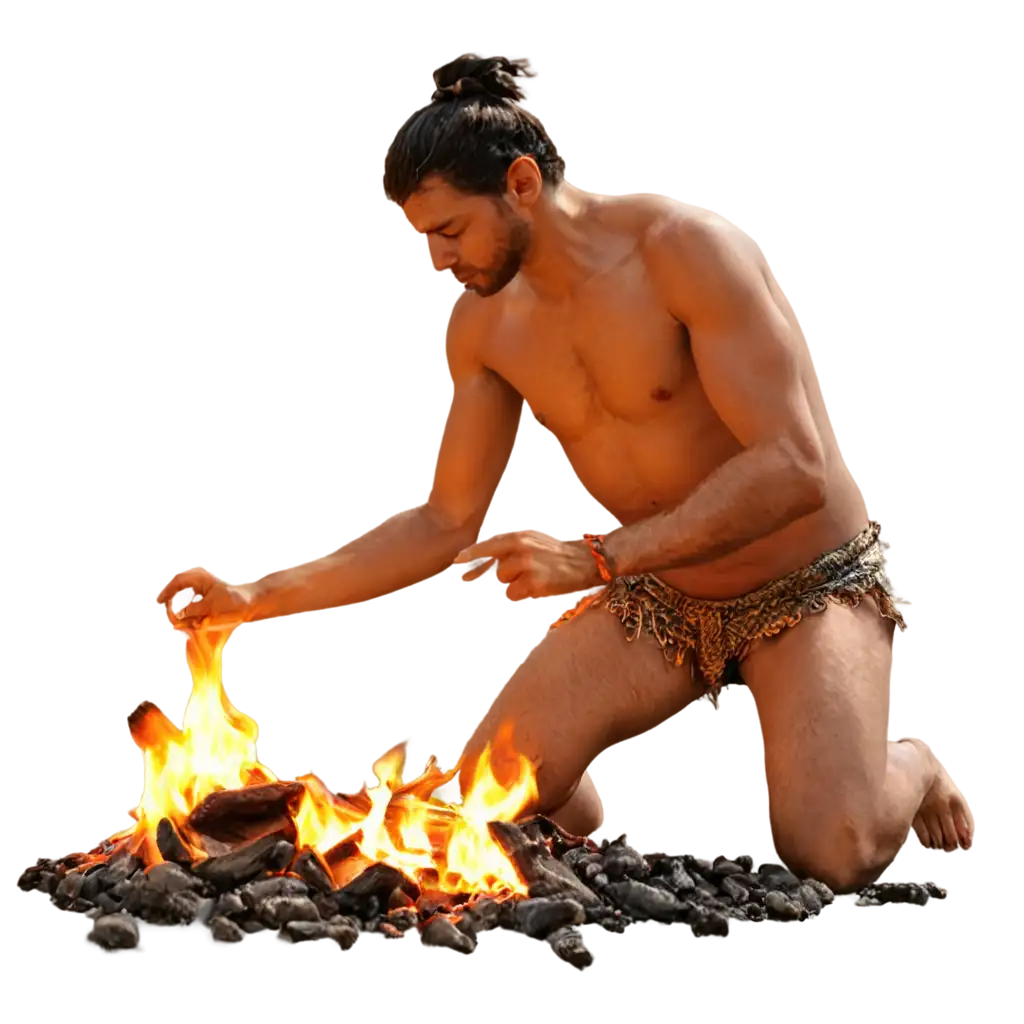 Early-Human-Making-Chicken-Lag-Pice-in-Fire-PNG-Image-Authentic-Prehistoric-Cooking-Scene