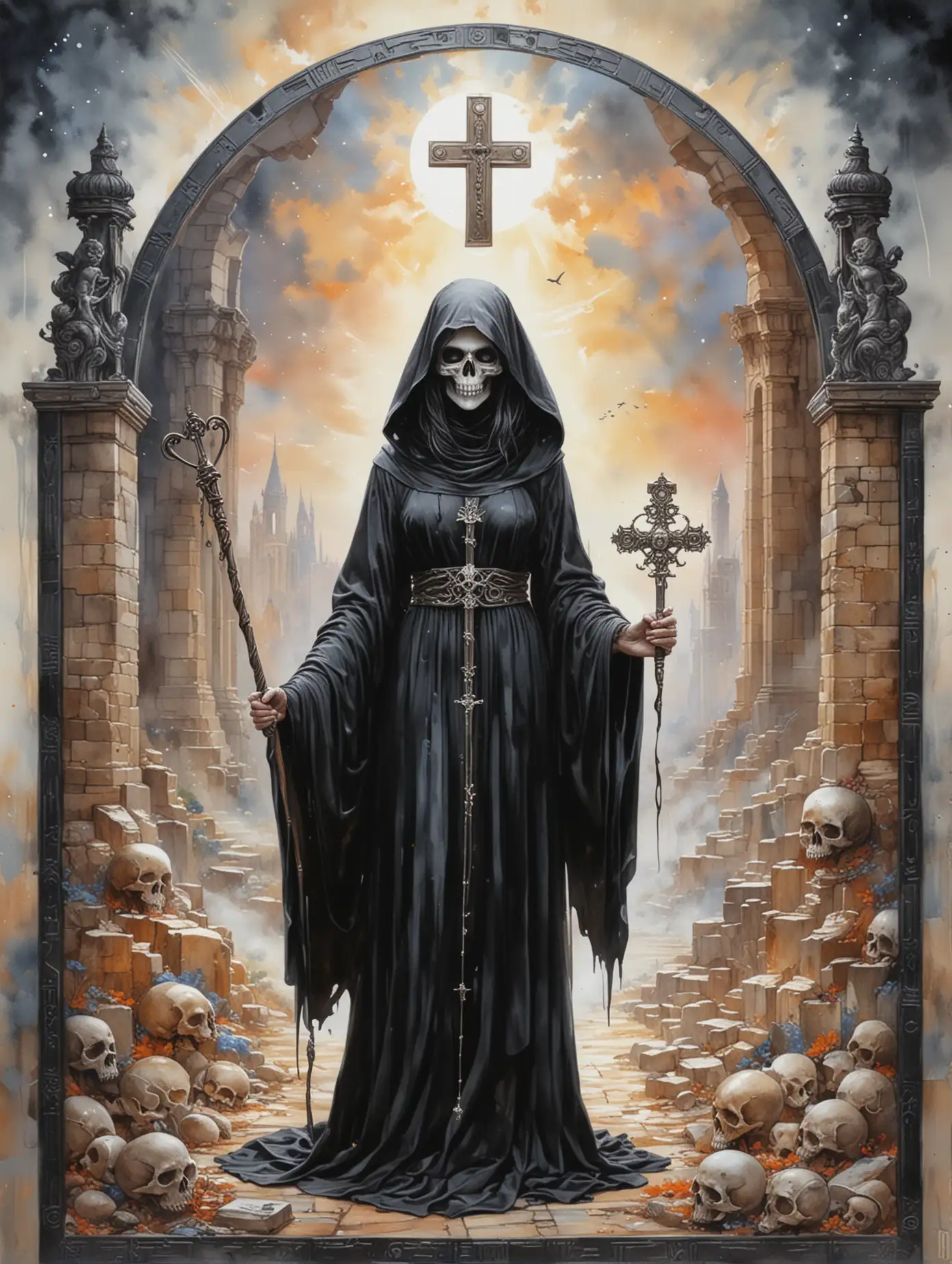 Futuristic-Tarot-Card-Death-Figure-in-Monastic-Robe-with-Whip-and-Skull-Face