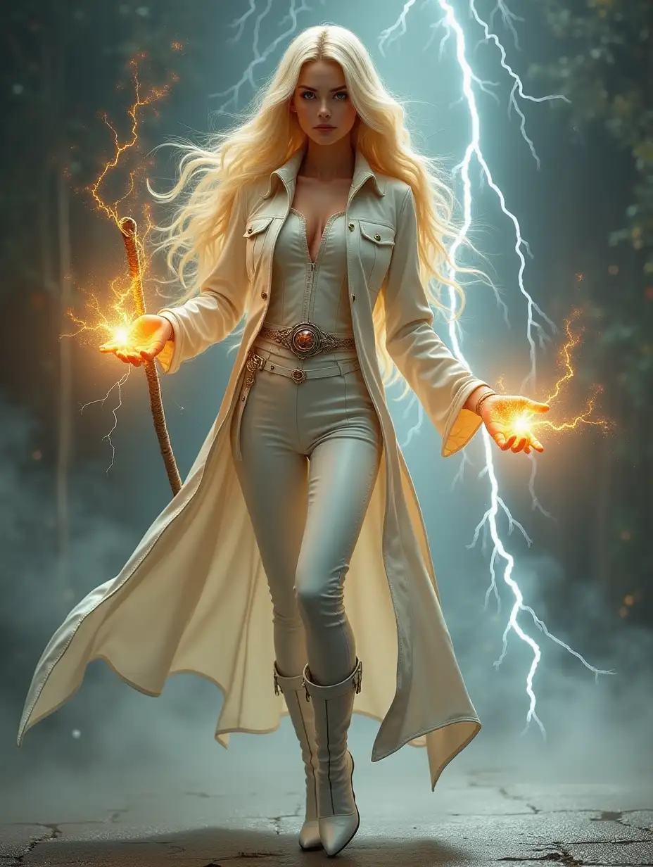 Young-Female-Sorceress-with-Golden-Hair-Casting-Thunder-Spell