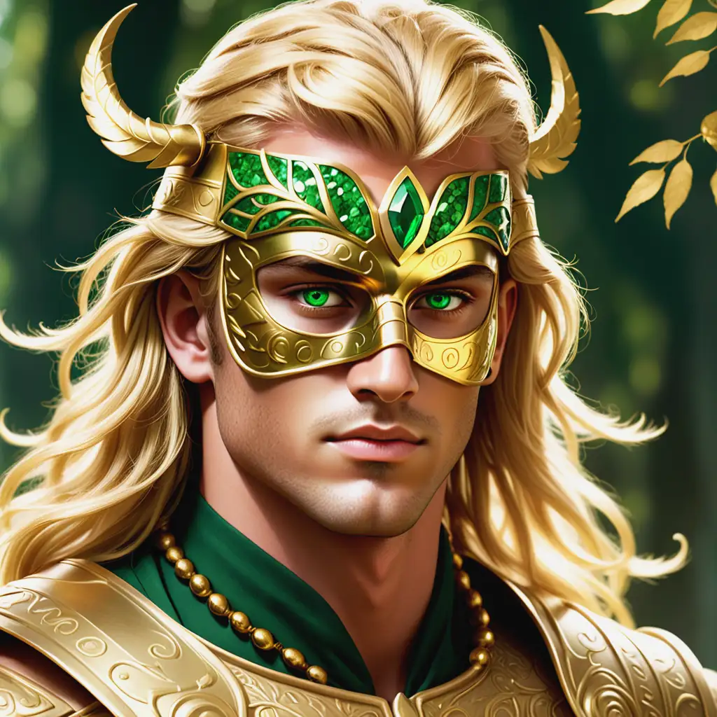 Young Warrior with Golden Mask and Emerald Embellishments