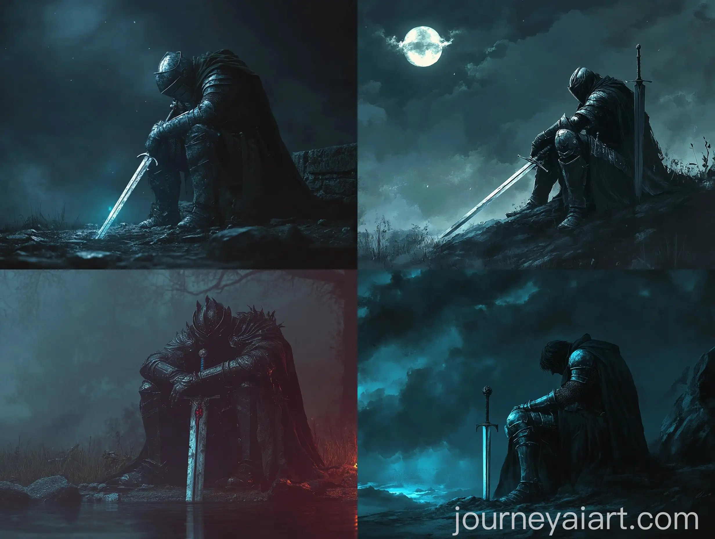 Dark-Fantasy-Knight-Sitting-with-Sword-at-Night