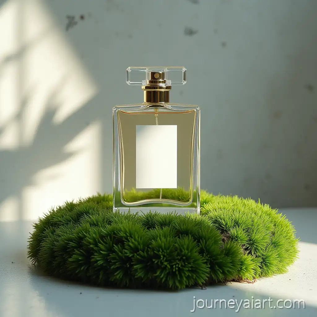 Elegant-Perfume-Bottle-on-Moss-Island-with-SunlightPerfume-Bottle-on-Moss-Accents