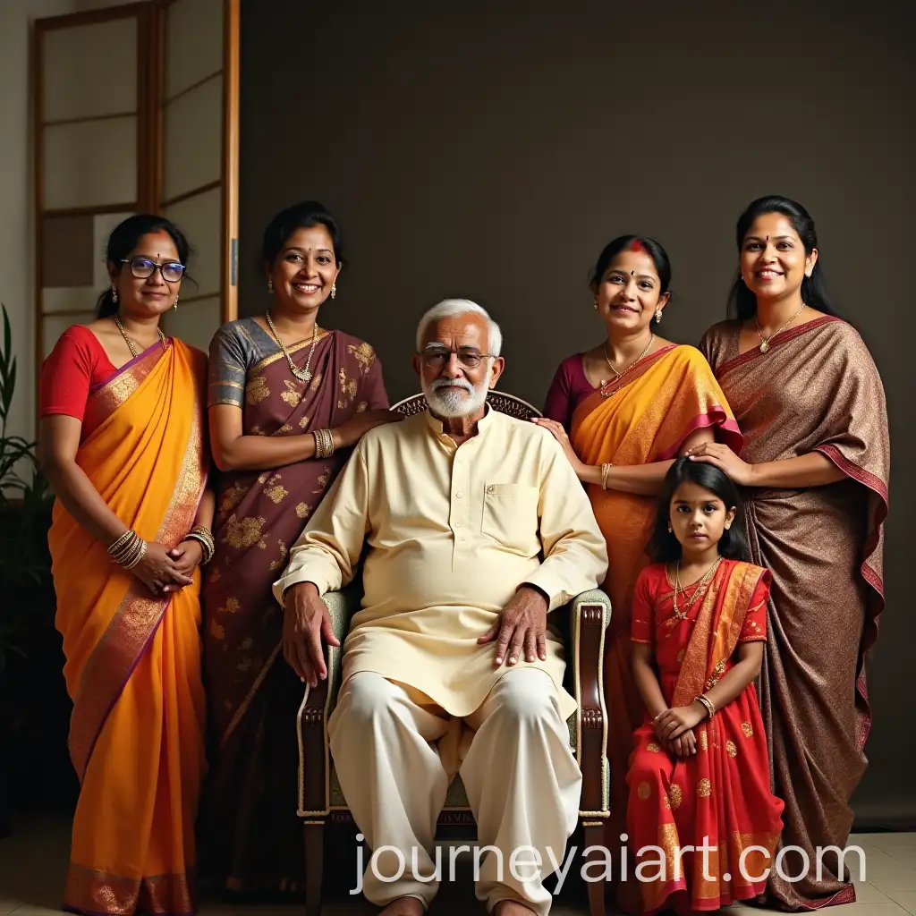 Indian-Family-in-Traditional-Attire-Surrounding-Grandfather