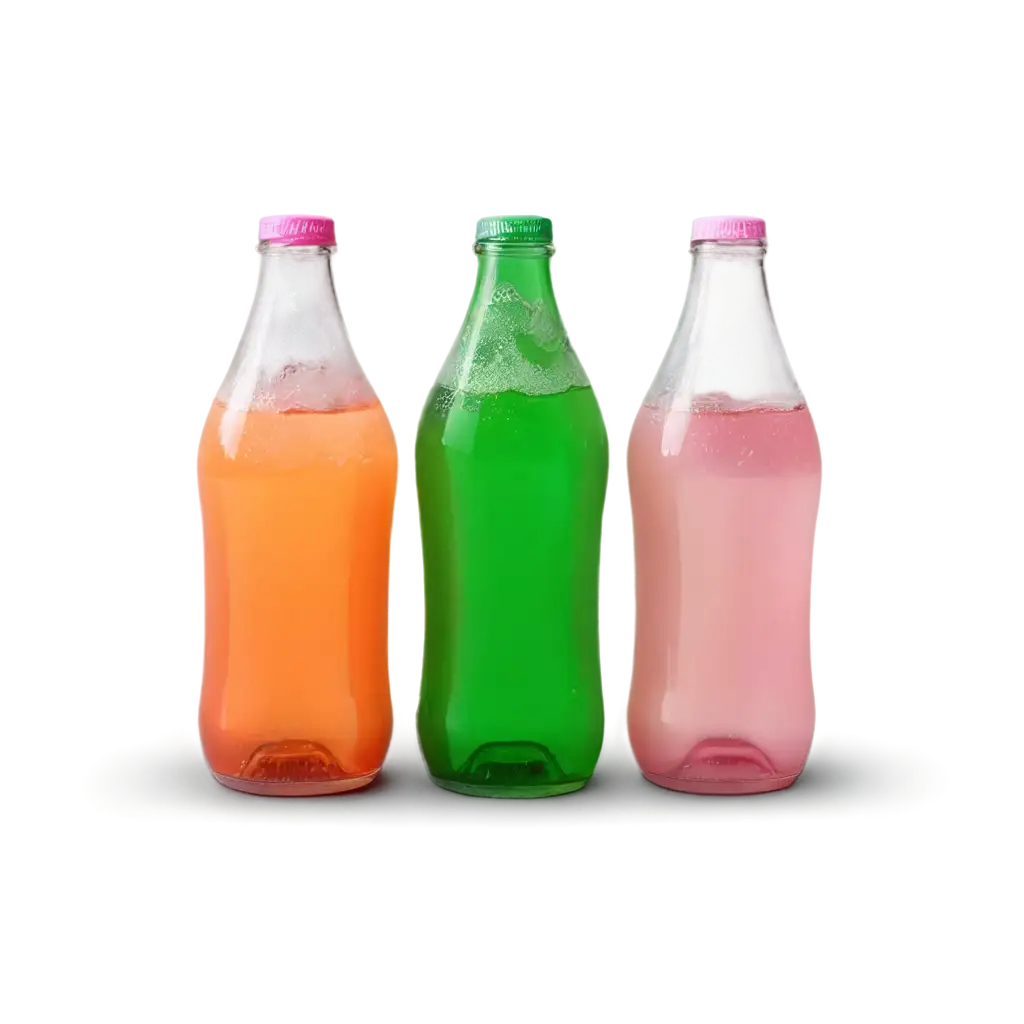 Steaming-Soda-Bottles-PNG-Image-Green-Orange-and-Pink-Glass-Bottles-for-Creative-Projects