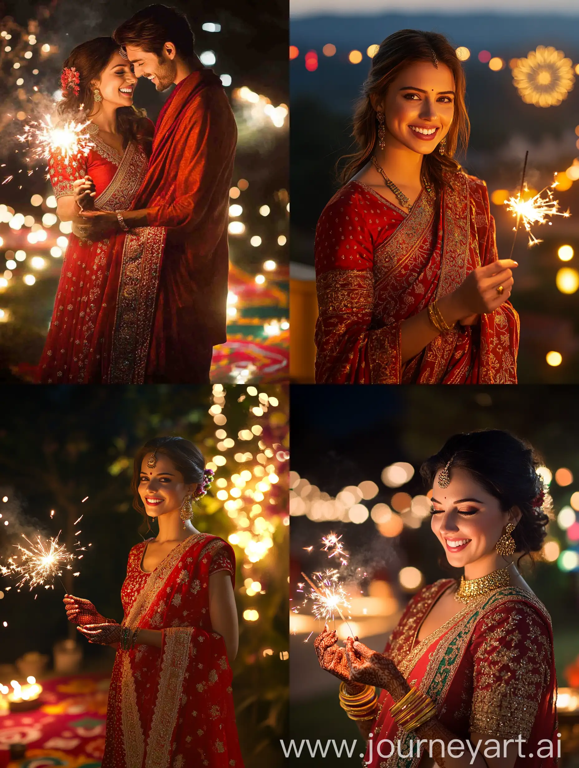 Scarlett-Johansson-Celebrating-Diwali-in-a-Vibrant-Red-Saree