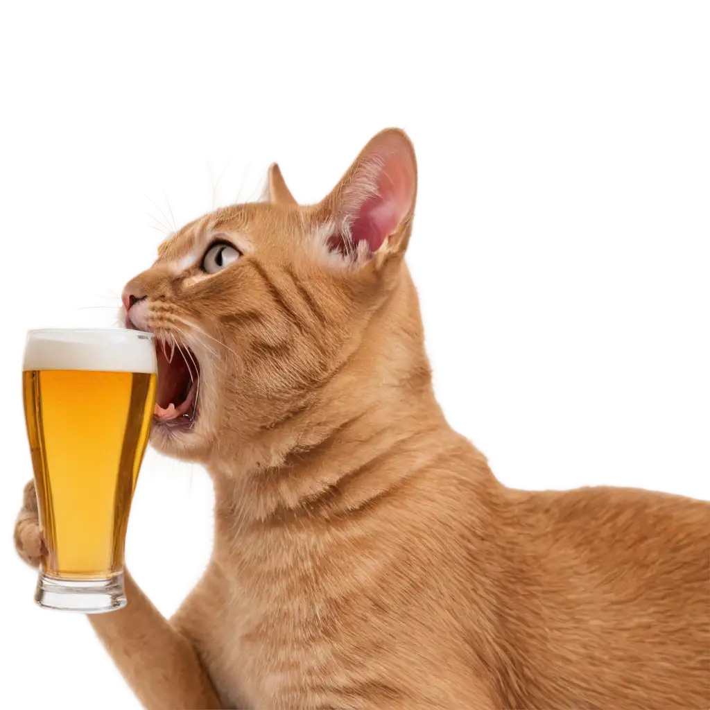 Cat drinking a beer