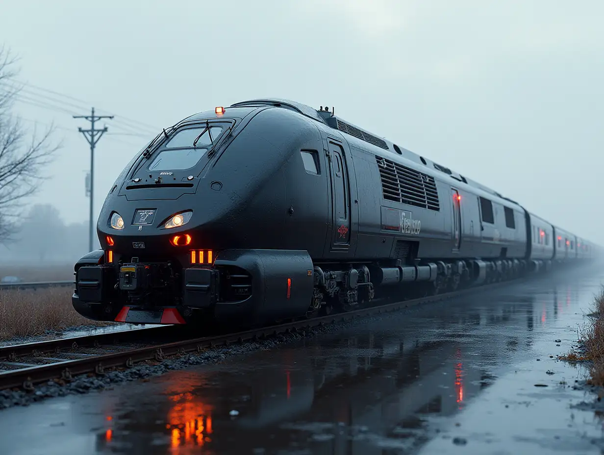 Create a high-resolution realistic image in 4k resolution of a futuristic locomotive