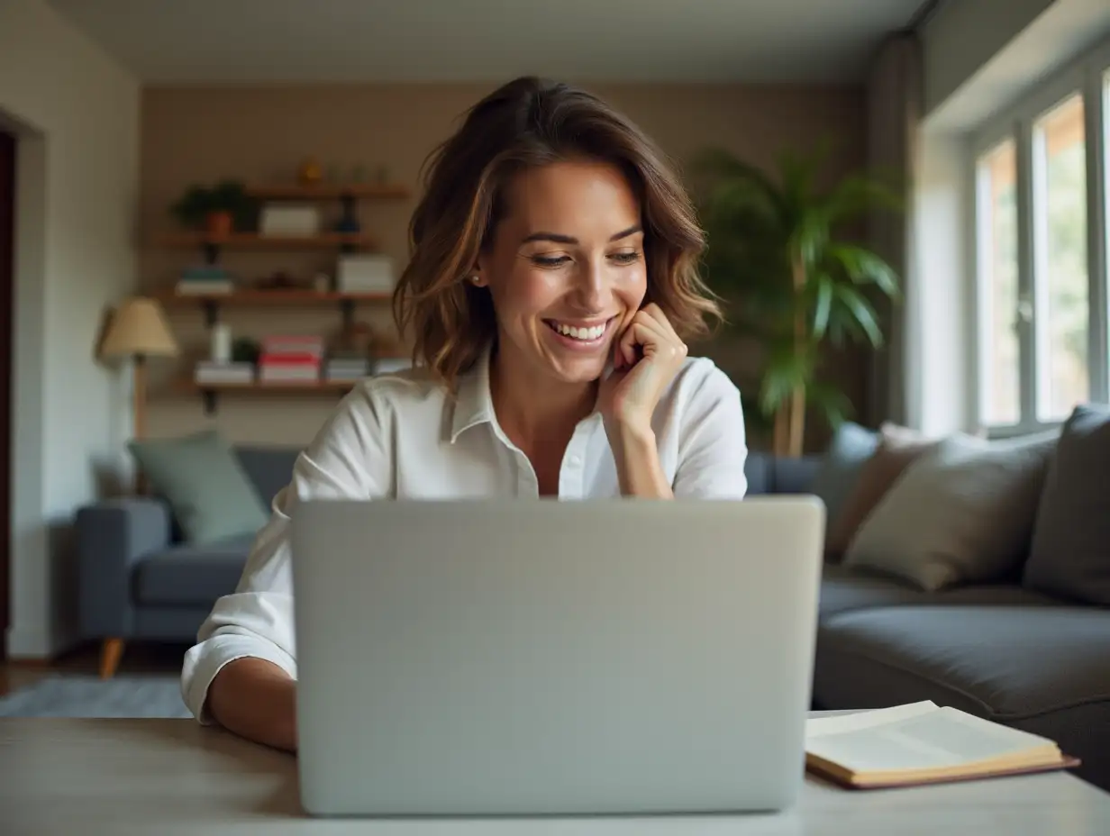 Focused-Woman-Studying-Behind-Laptop-at-Home