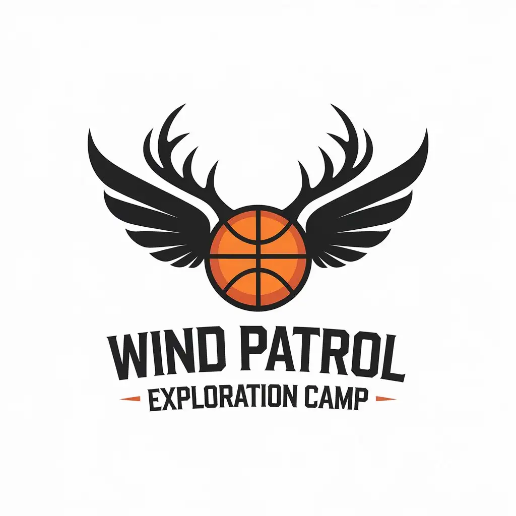 LOGO Design for Wind Patrol Exploration Camp Vector Design Featuring Basketball Antlers and Wings