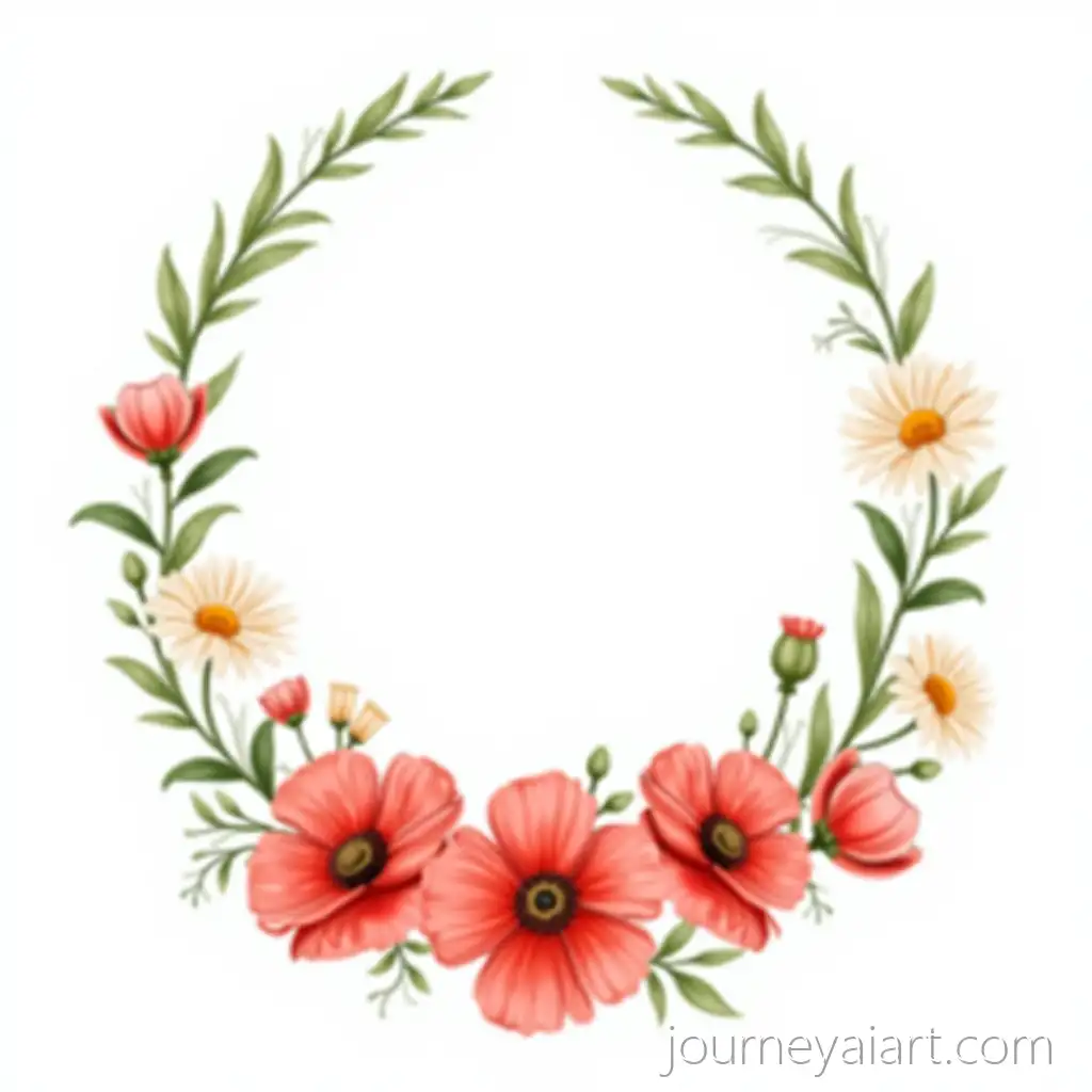 Watercolor-Floral-Wreath-with-Poppies-and-DaisFloral-wreath-with-poppiesies-in-SemiCircular-Arrangement
