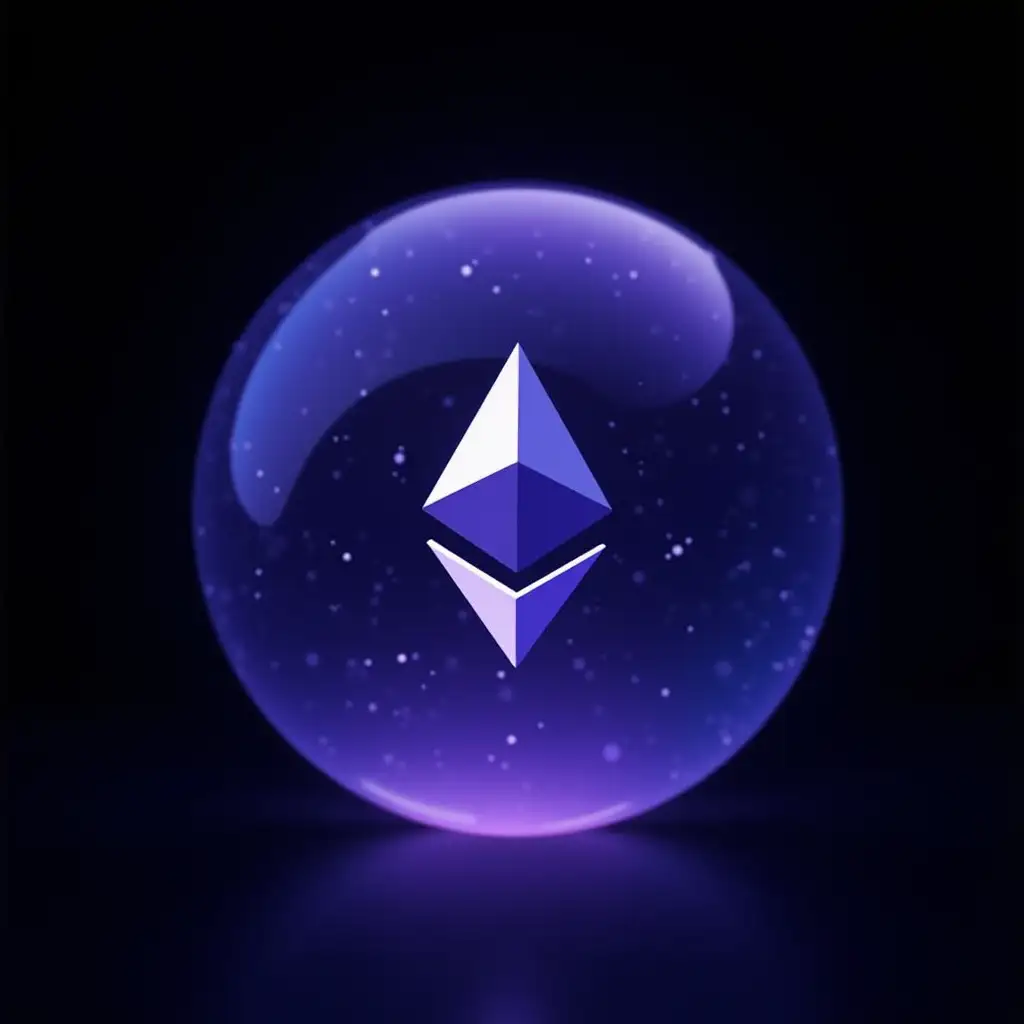 Ethereum-Token-Encased-in-a-Transparent-VioletBlue-Sphere-on-a-Black-Background