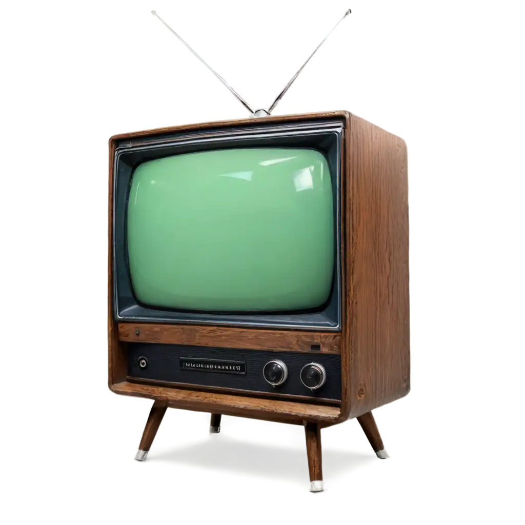 HighResolution-PNG-Image-of-Vintage-TV-Displaying-Green-Screen