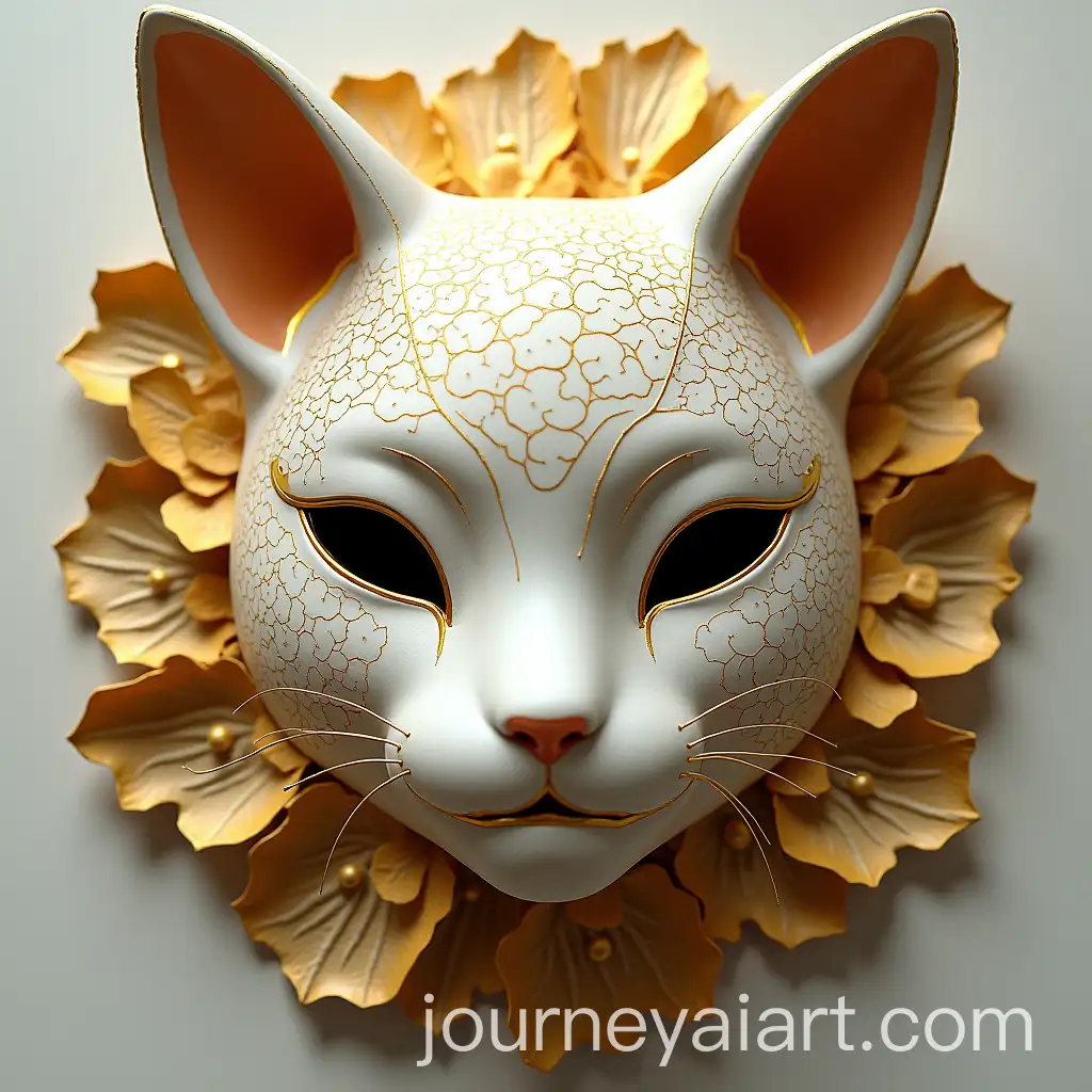 JapaneseAI-Art-Prompt-Expansion-KintsugiInspired-Mask-with-Gold-and-White-Detailing-Featuring-Lynx-Cats