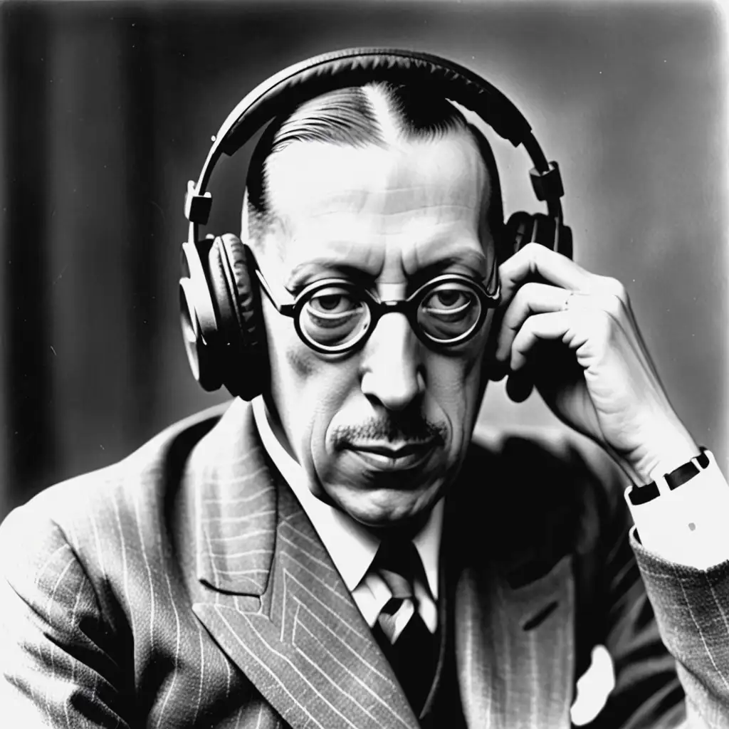 Composer Igor Stravinsky Listening with Headphones