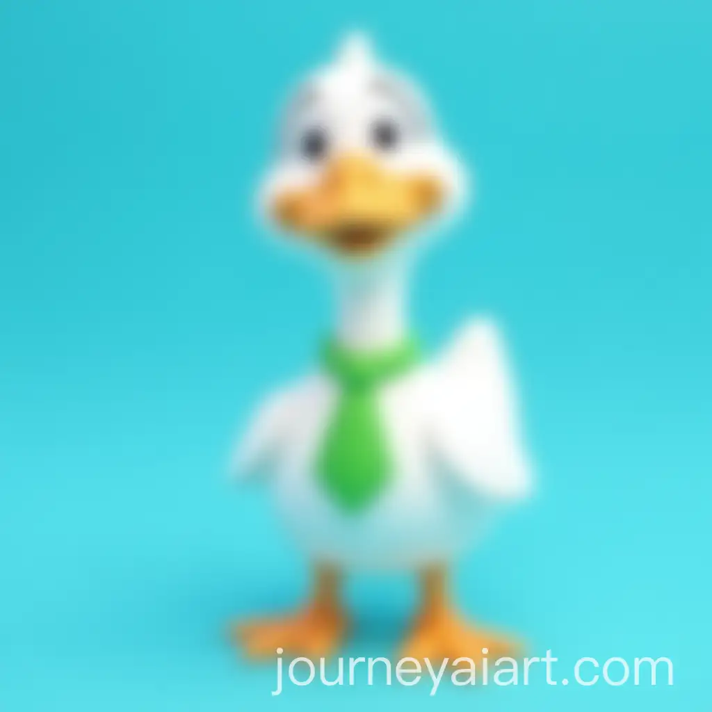 3D-Cartoon-White-Goose-with-Green-Tie-on-Blue-Background