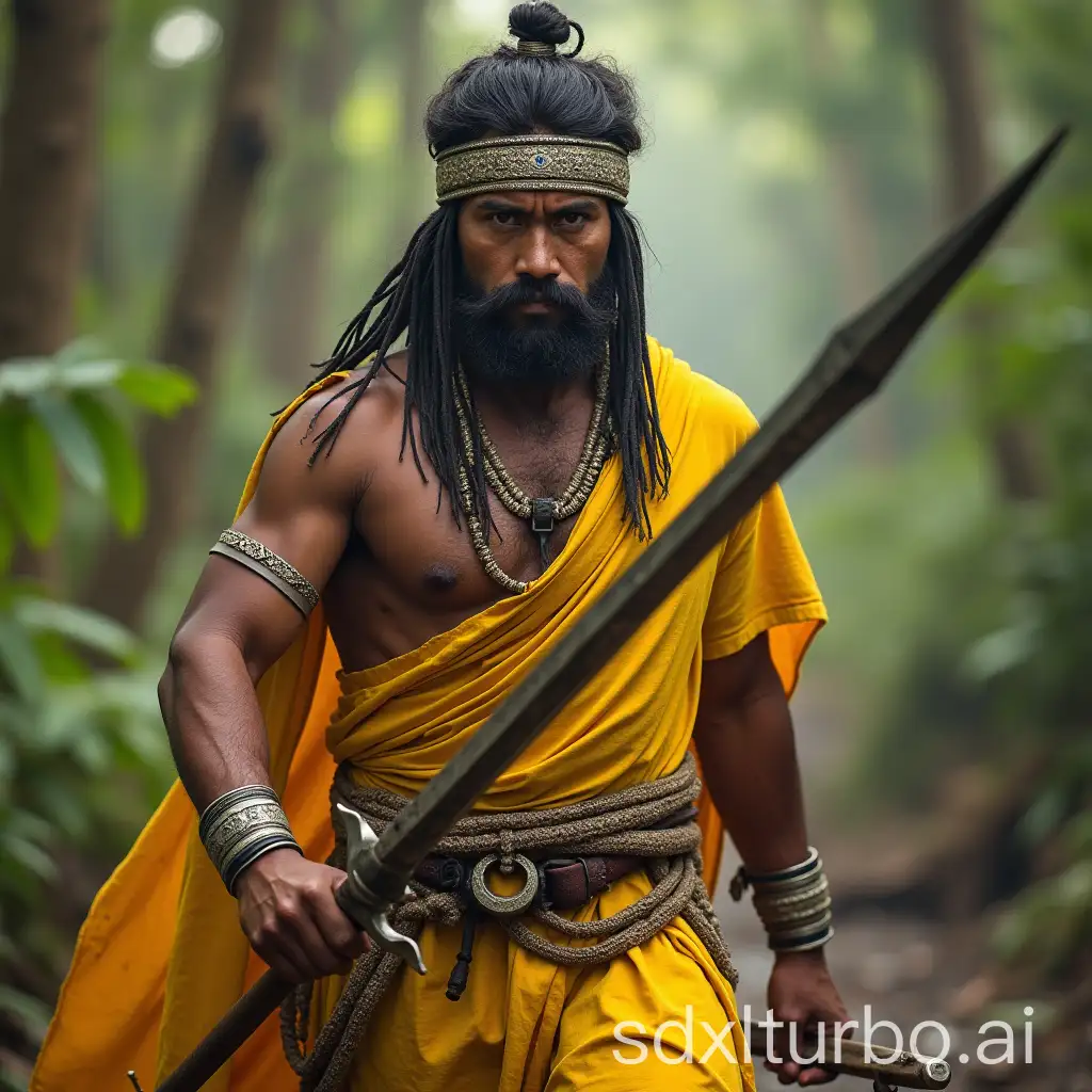 Majestic-Javanese-Warrior-in-Yellow-Attire-Brandishing-Spears