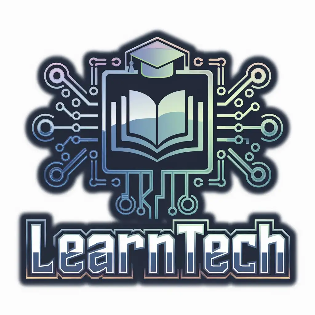 LOGO Design for LearnTech Geometric Tech Elements with Book and Graduation Cap Symbolizing Education