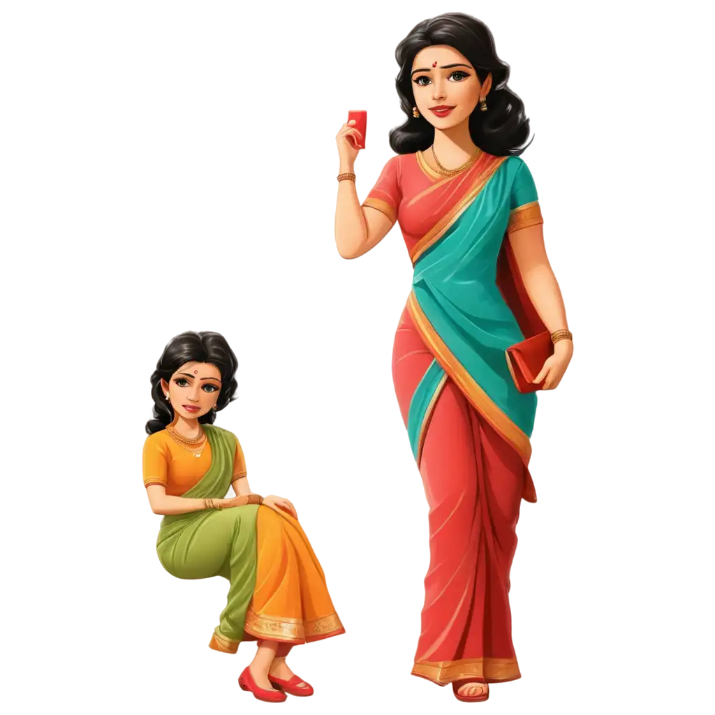 Woman-in-Saree-Cartoon-PNG-Image-for-Diverse-Applications