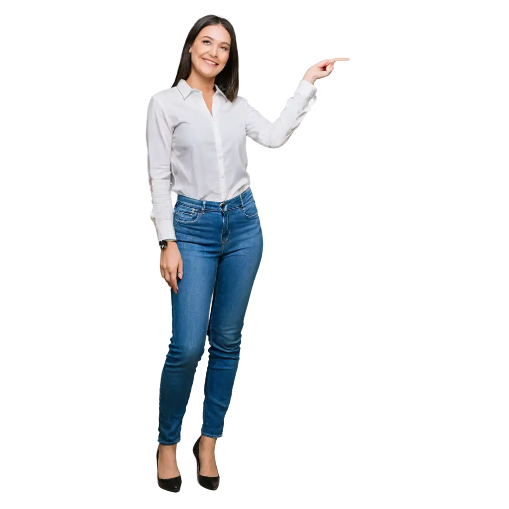 HighQuality-PNG-Image-of-a-Woman-Pointing-in-Jeans-and-Shirt