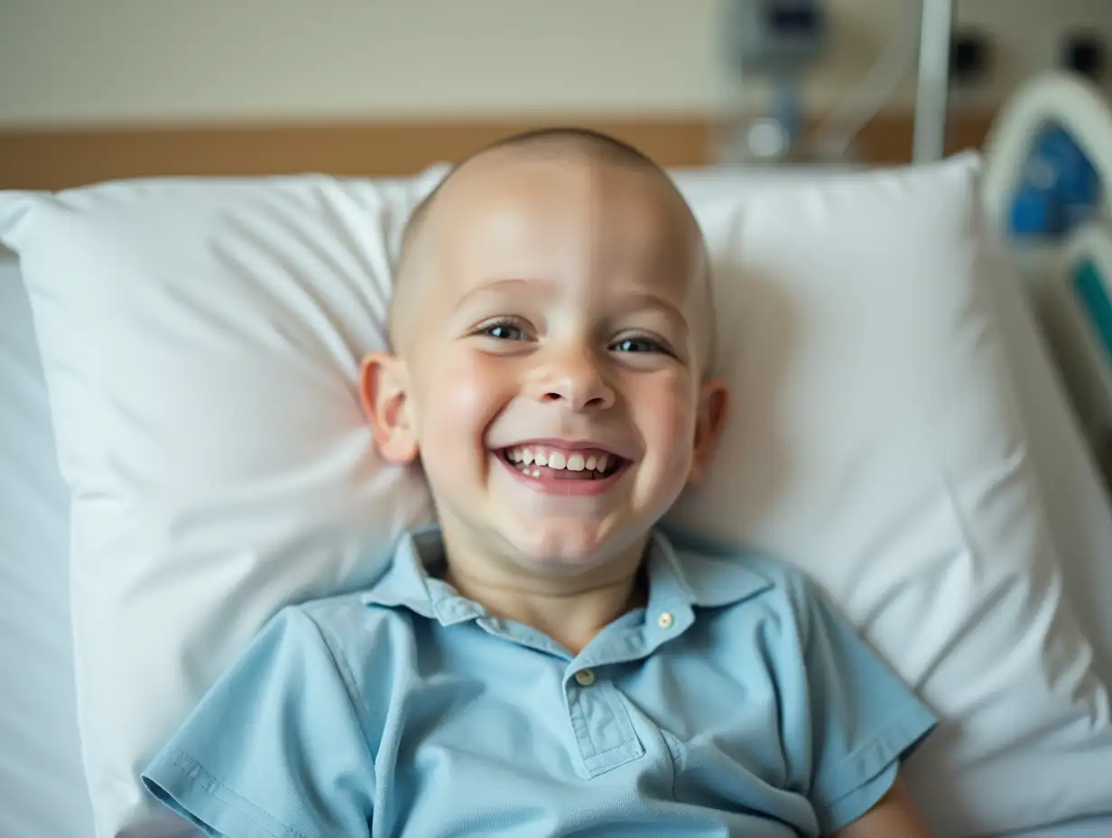 Cheerful-Bald-Boy-Smiling-in-Cancer-Hospital-Bed