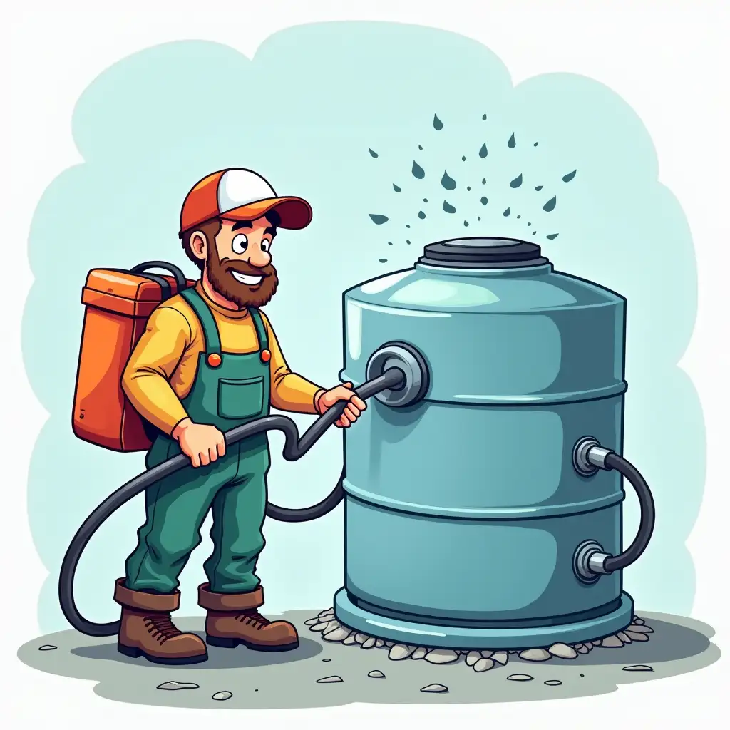 A WATER TANK CLEANER MAN IN CARTOON FORMAT