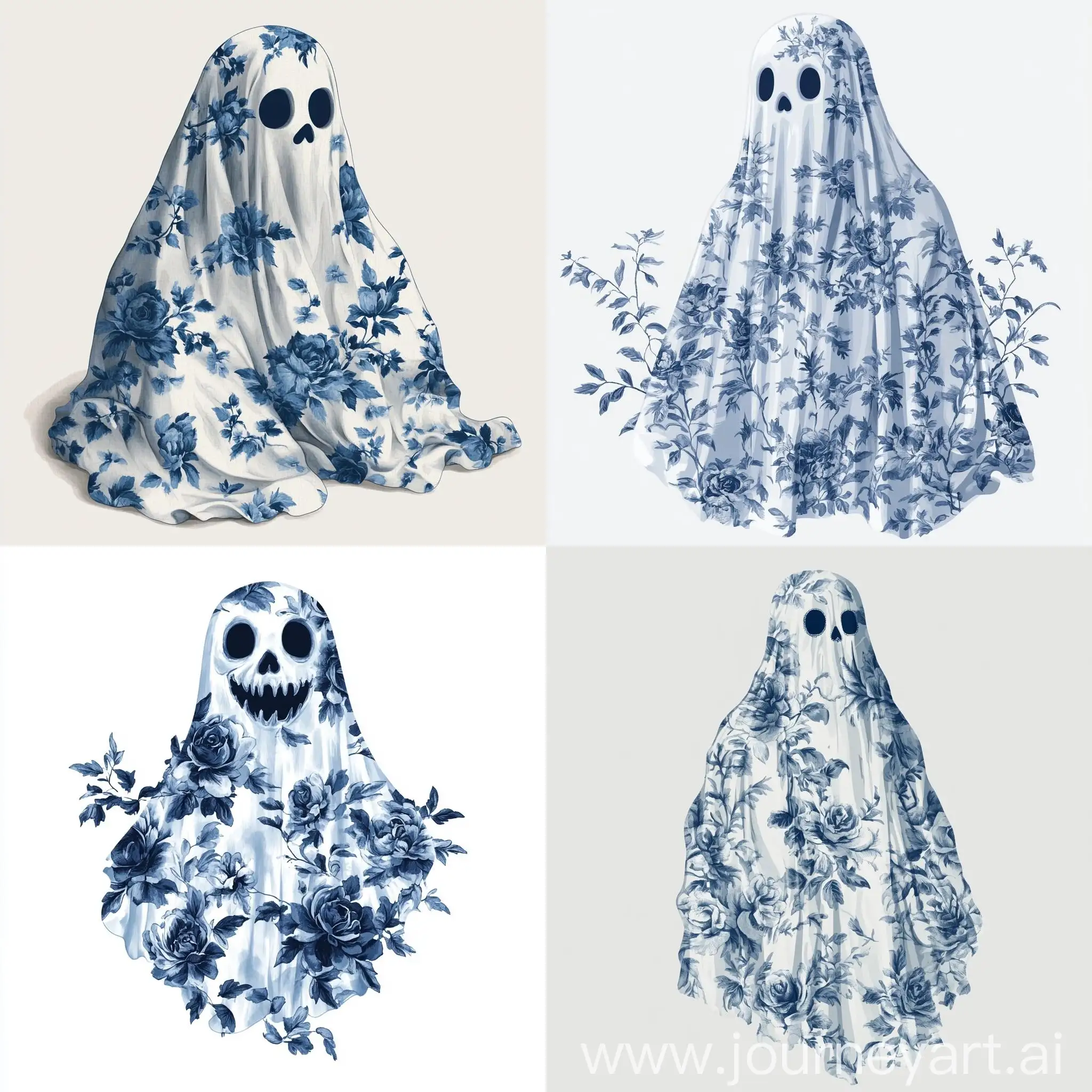 Coquette-Blue-Floral-Halloween-Ghost-PNG-for-TShirt-Sublimation-Design