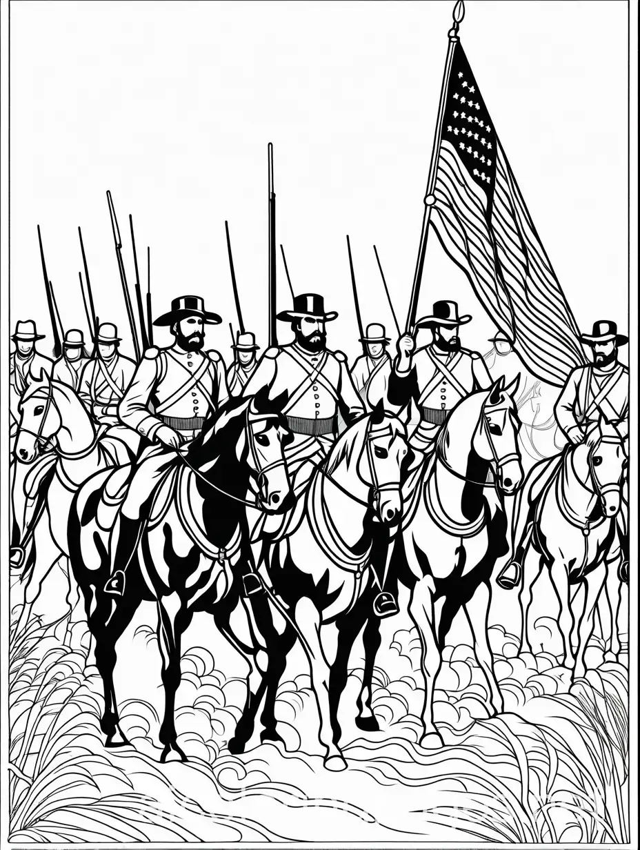 civil war american 1861, Coloring Page, black and white, line art, white background, Simplicity, Ample White Space