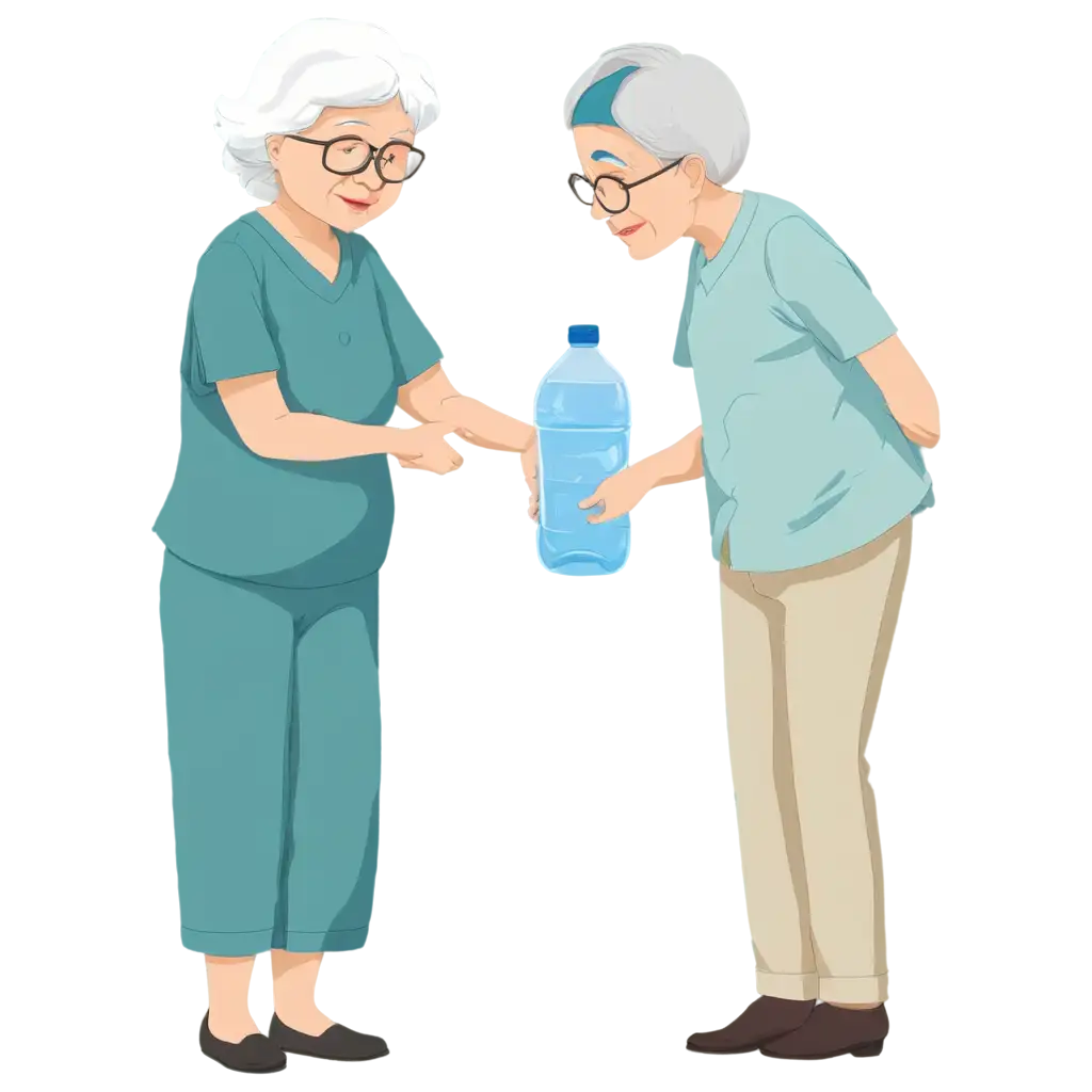 PNG-Image-of-a-Caregiver-Giving-Water-to-an-Elderly-Patient-Vector-Graphic-Cartoon