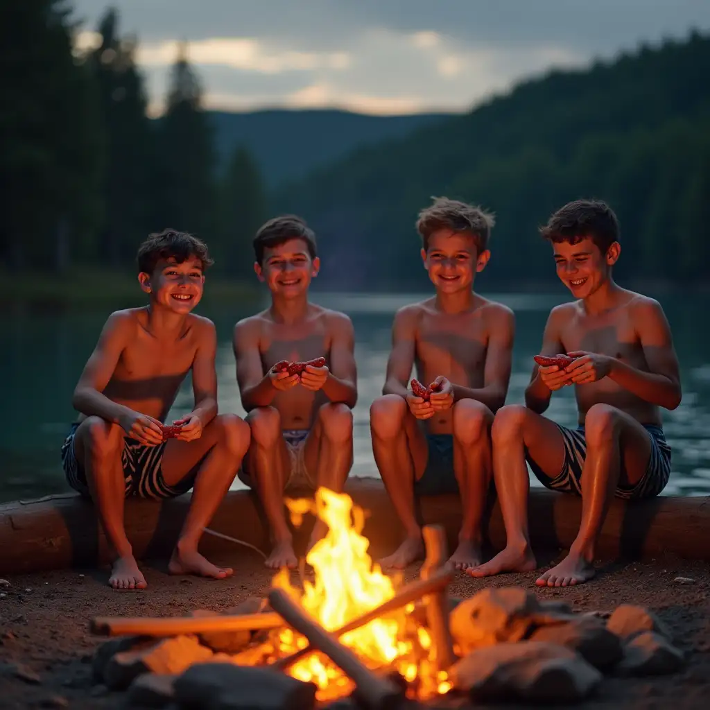 Boys-Roasting-Sausages-by-a-Campfire