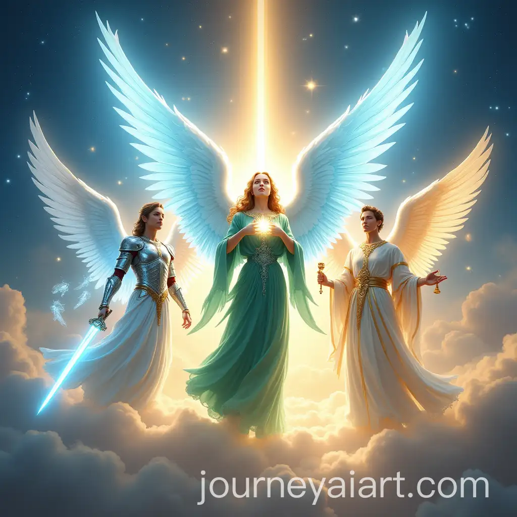 Three-Archangels-in-the-Heavens-Radiating-Divine-Light-and-Spiritual-Power