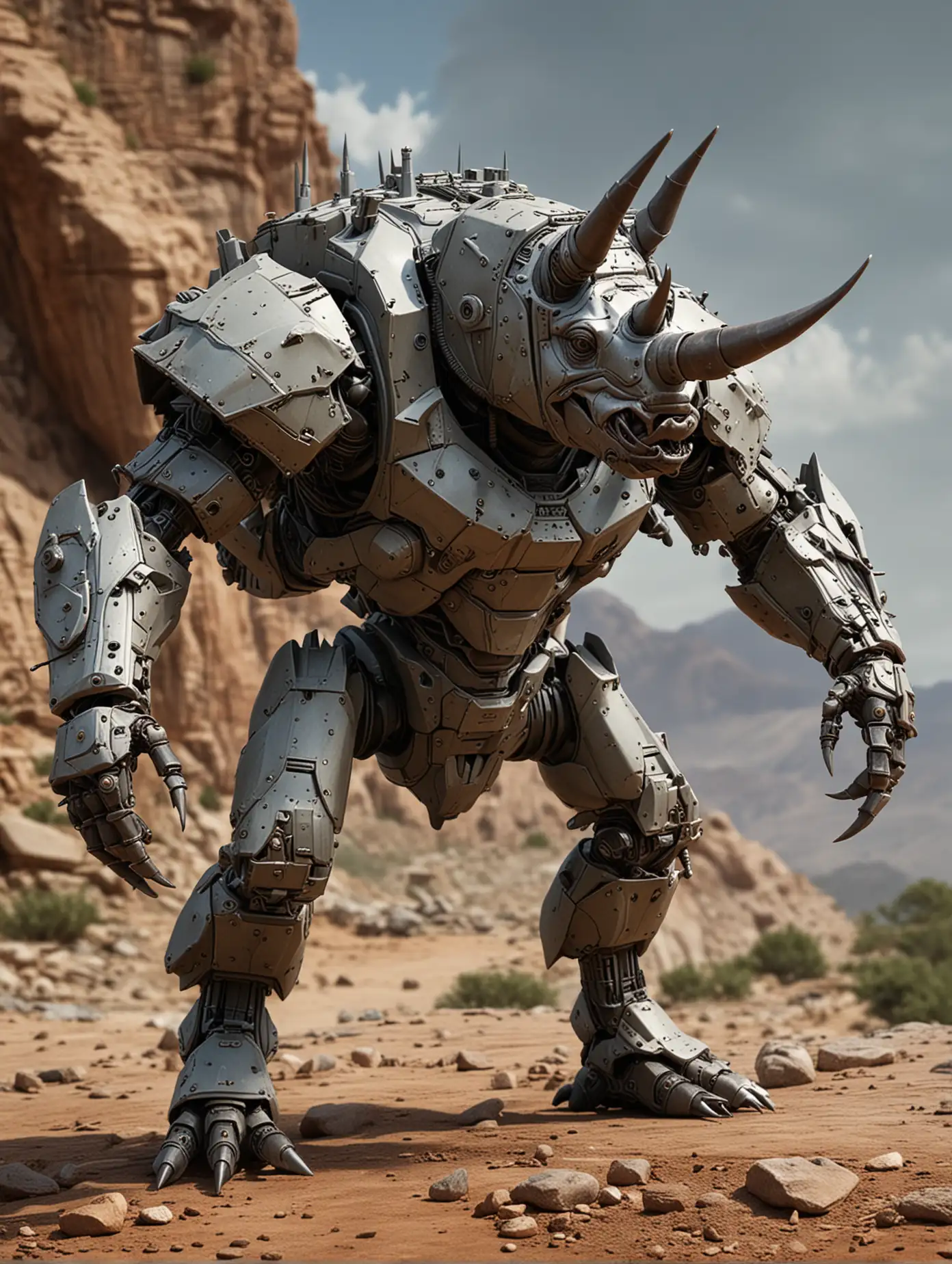 Hybrid-Creature-of-Ant-Rhino-and-Missile-Launcher-on-Rocky-Hillside