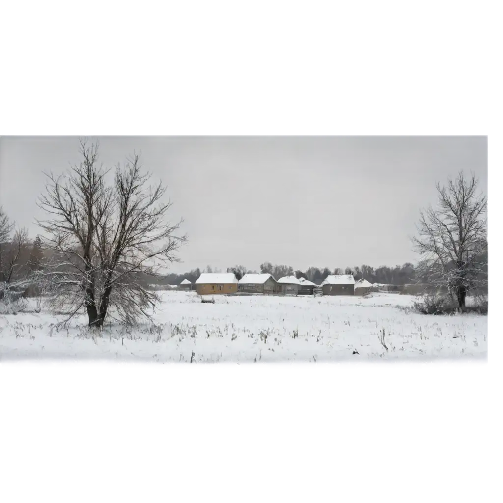 HighQuality-PNG-Winter-Landscape-of-Rural-Russia-with-Village-House-and-Grove