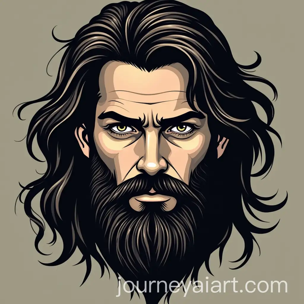 Intriguing-Logo-Design-Featuring-a-Bearded-Man-with-Piercing-Eyes-and-Long-Hair