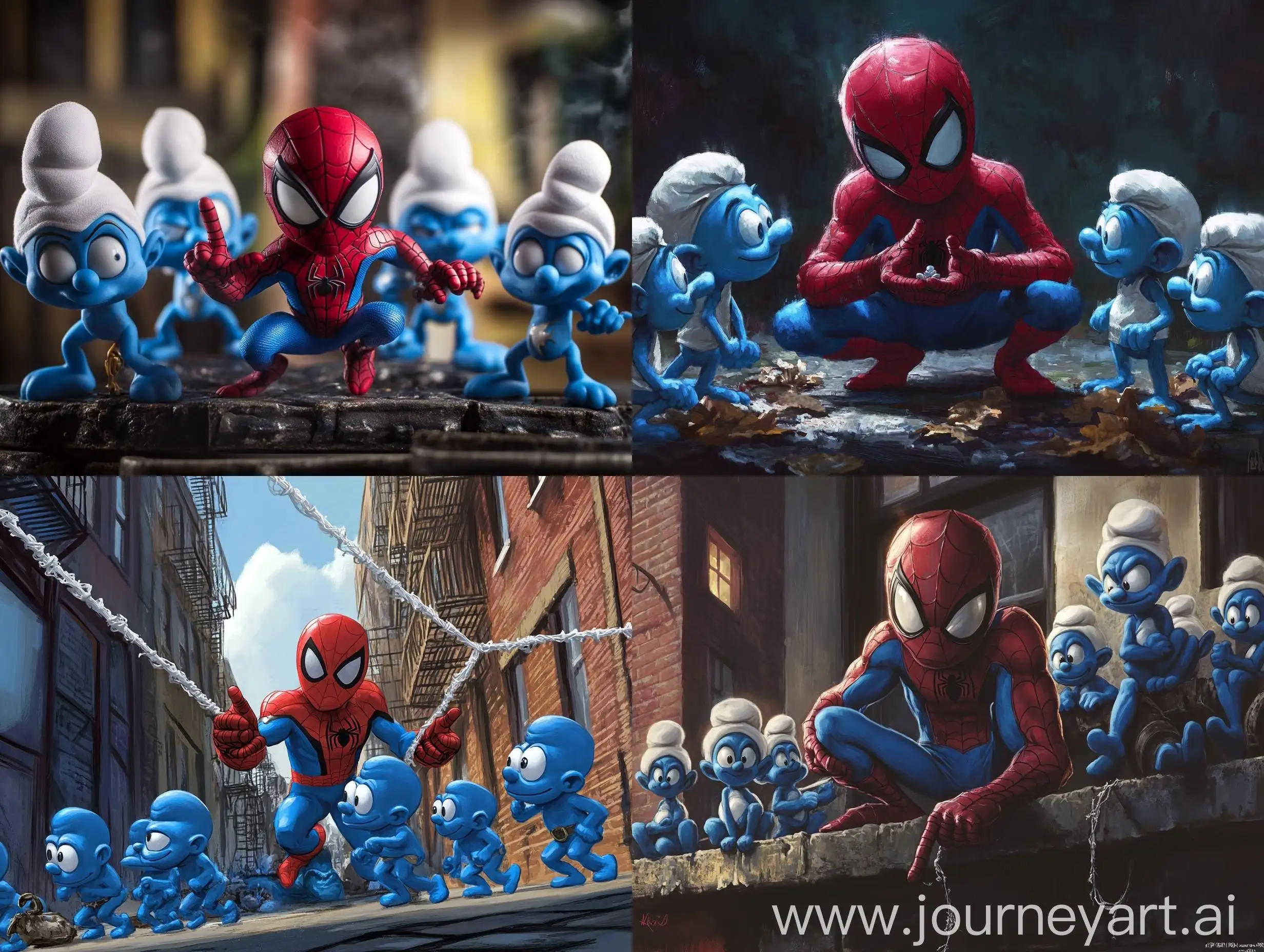 SpiderMan-Guarding-with-Smurfs