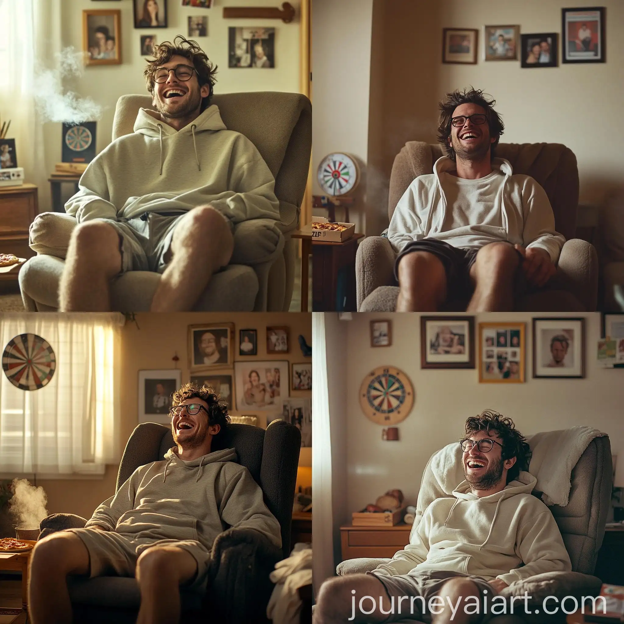 Man-Laughing-Joyfully-in-Cozy-Living-Room-with-Pizza-Box