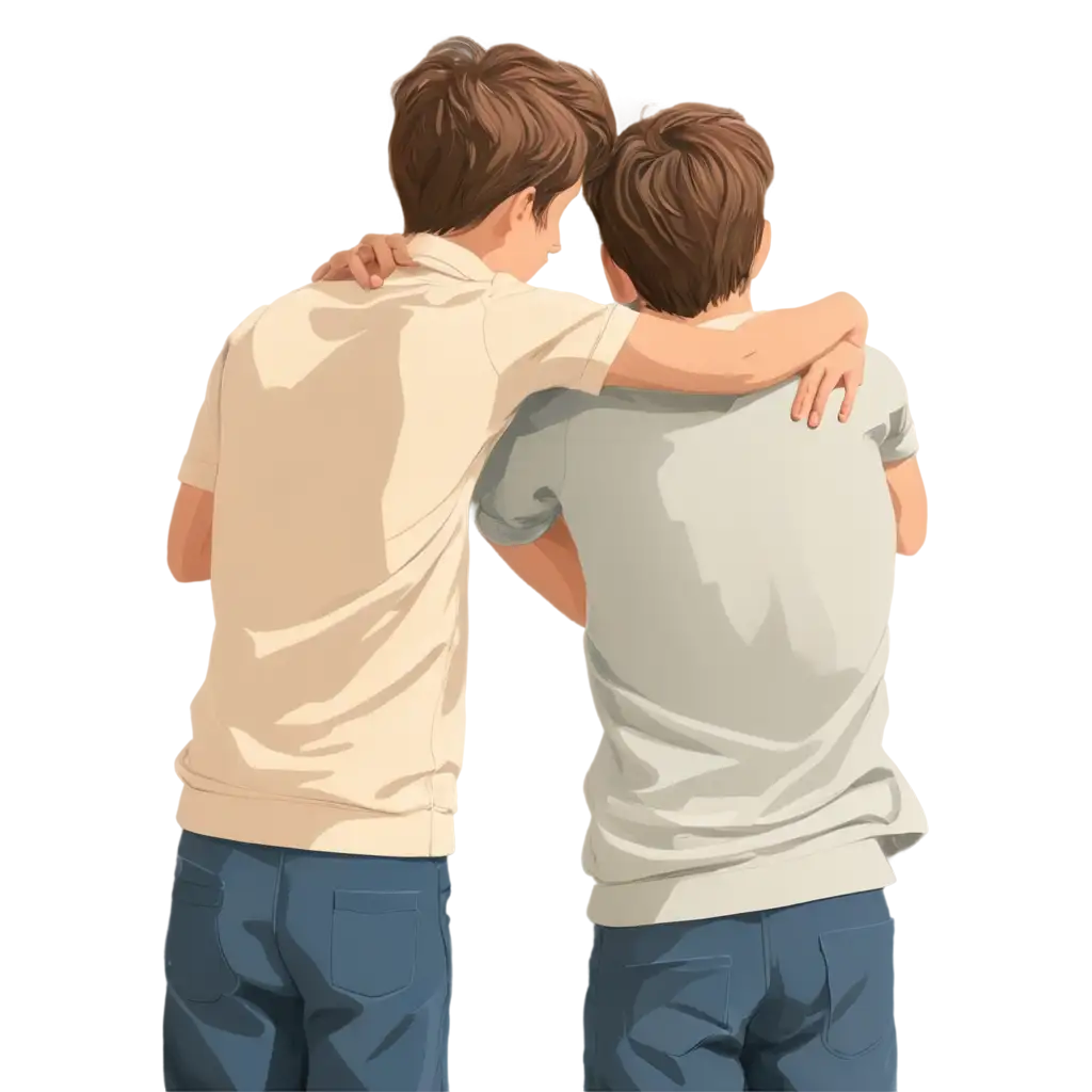 two boy friends in vectorized image , handing each other on their shoulder