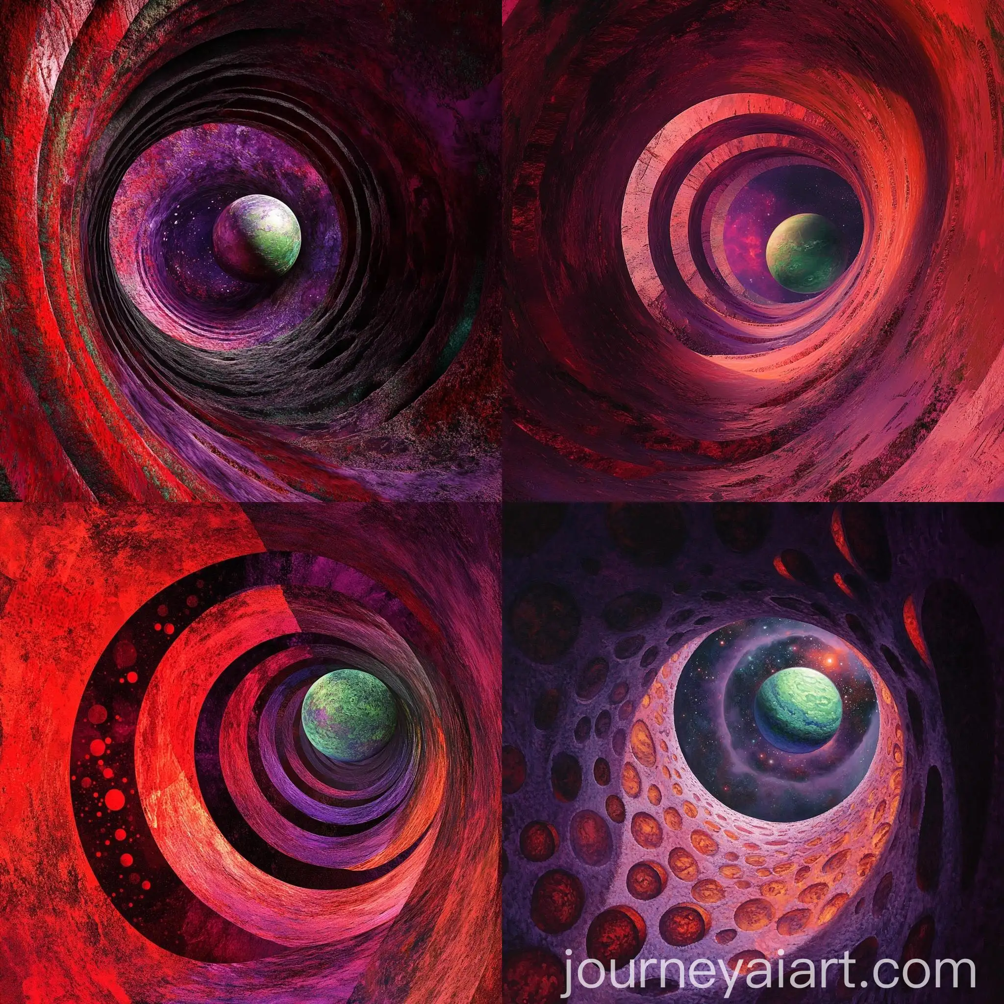 Spiral-Tunnel-with-Red-and-Purple-Circle-Patterns-Leading-to-Green-and-Purple-Planet