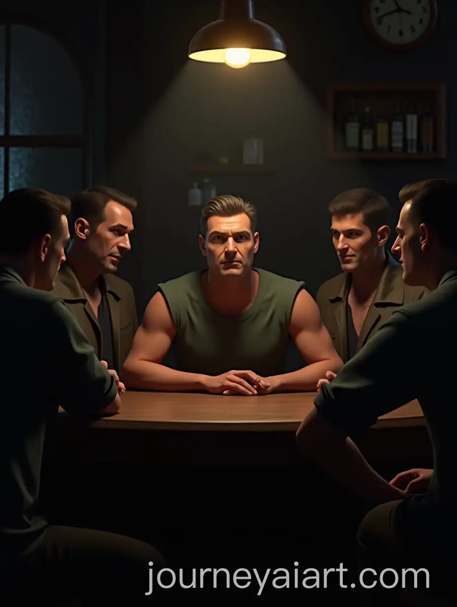 Brother-Among-RoughLooking-Men-in-Dimly-Lit-Bar