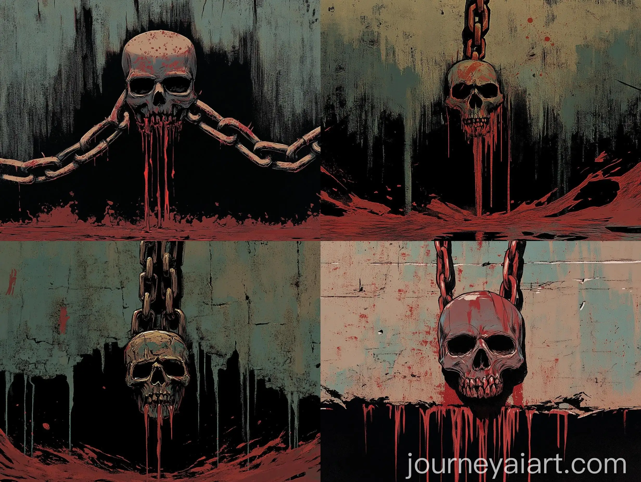 Rusty-Chain-on-Dirty-Wall-with-Red-Paint-Flowing