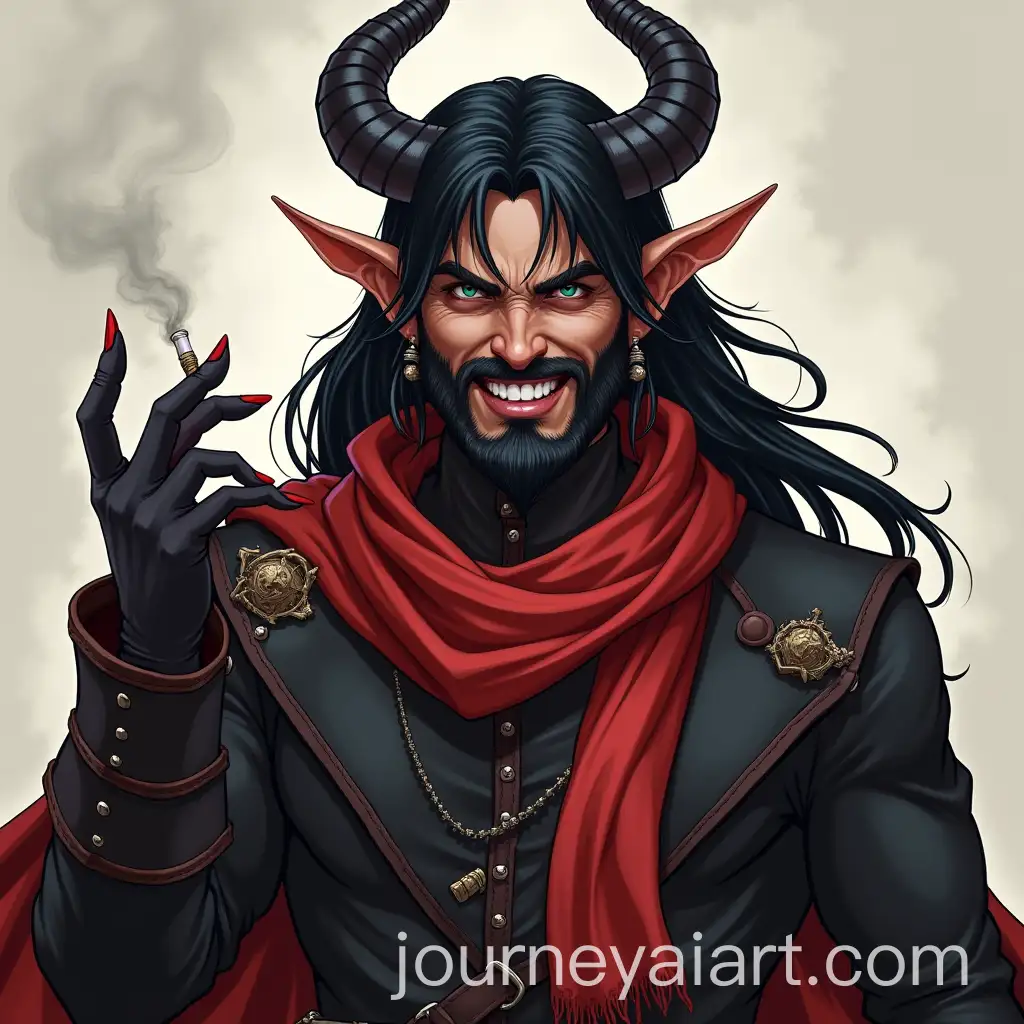 Charismatic-Fighter-Tiefling-with-Red-Scarf-and-Cigarette