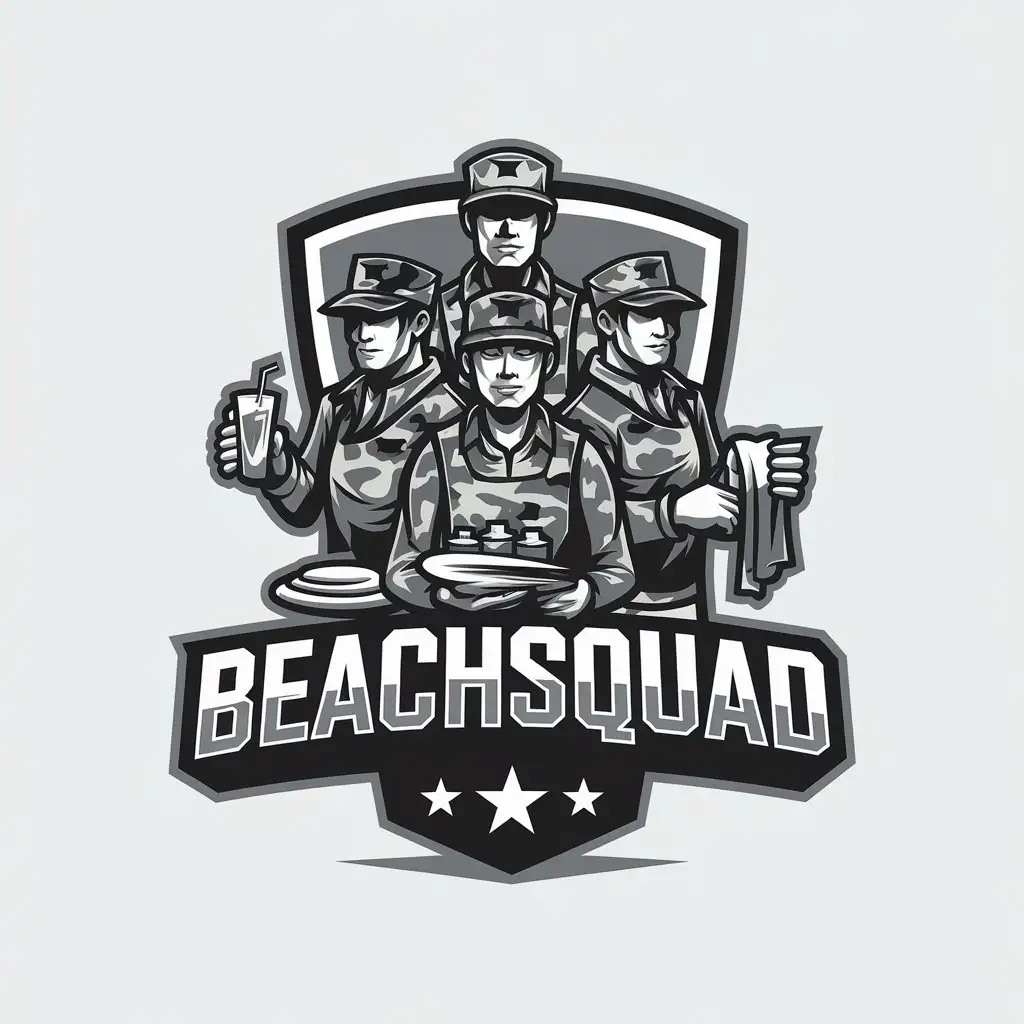 LOGO Design for Beachsquad Bold Military Theme with Characters Offering Services