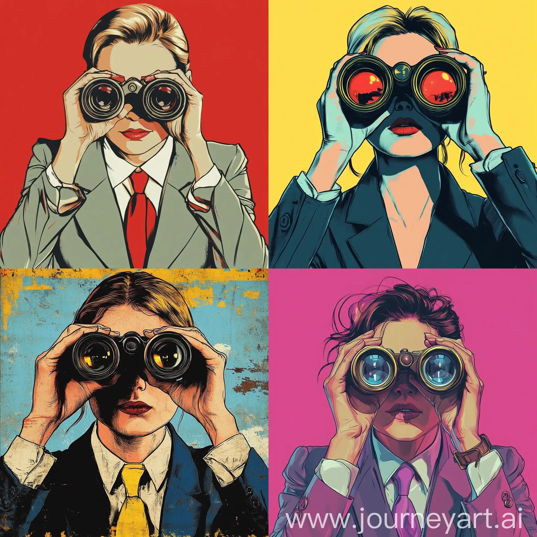 Pin-Up-Style-Business-Person-Looking-Through-Binoculars