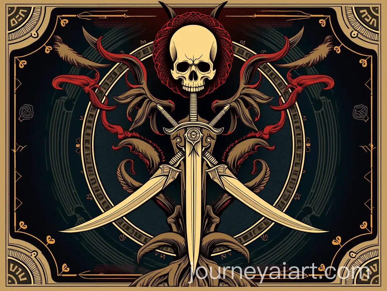 Fantasy-Art-Deco-Design-Featuring-Daggers-Skulls-and-Demons
