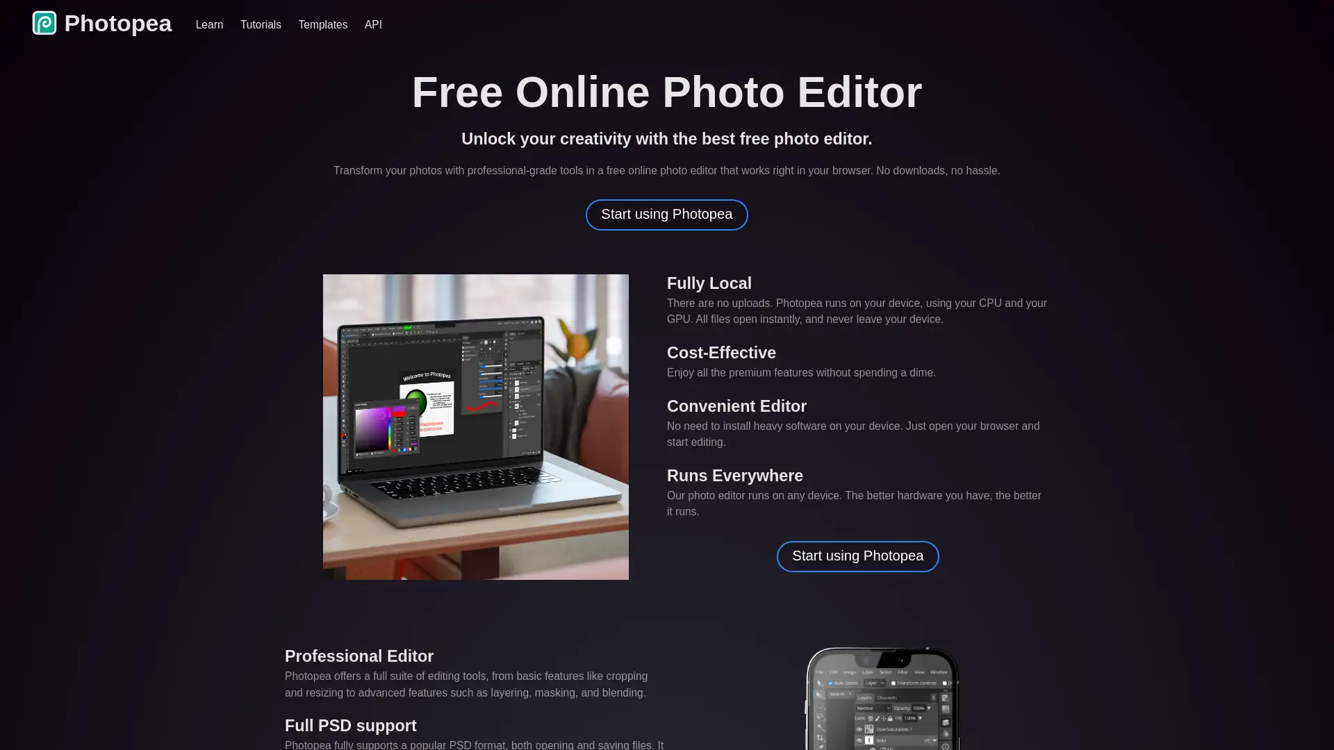 Unlock creativity with a free, browser-based photo editor.