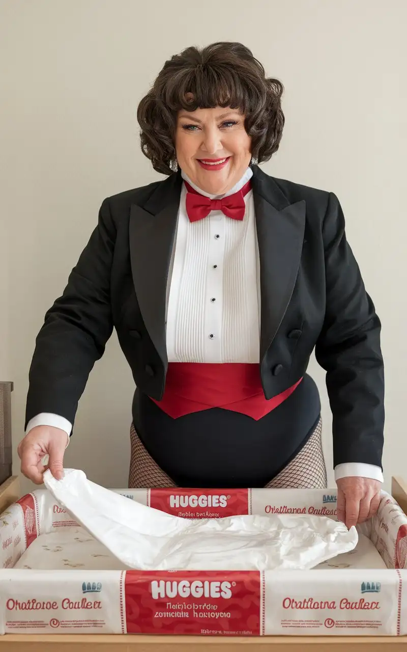 MiddleAged-Woman-Changing-Diaper-in-Formal-Attire