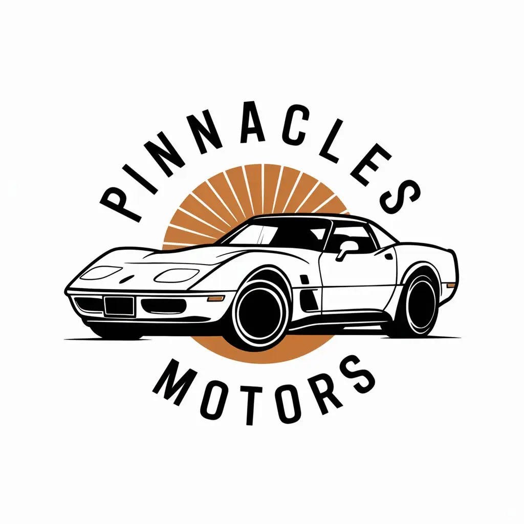 a vector logo design,with the text "Pinnacles Motors", main symbol:Pinnacles, corvette c3 silhouette,Moderate,be used in Automotive industry,clear background