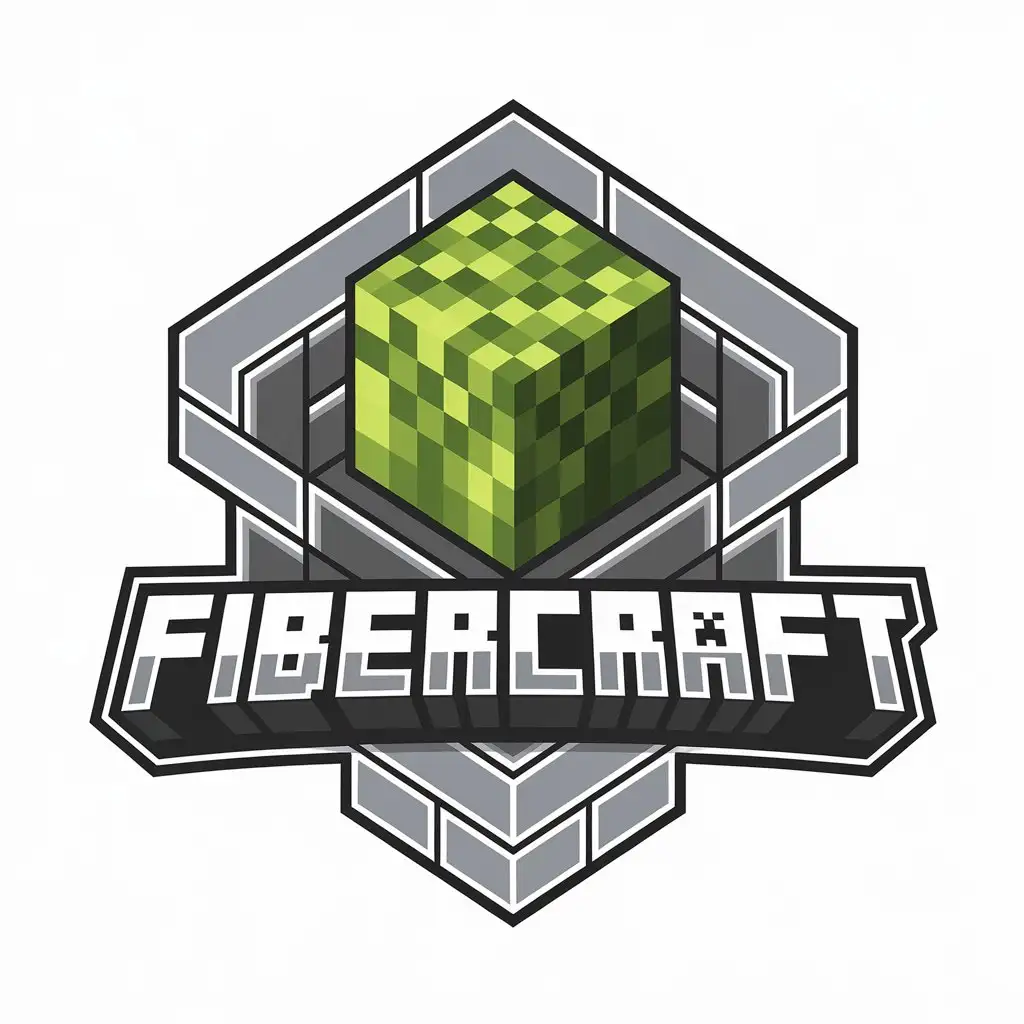 LOGO Design for FiberCraft Minecraft Grass Block Symbol with Technology Industry Theme